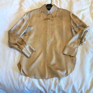 VINCE 100% Silk Blouse, EUC almond/oyster/taupe, size small